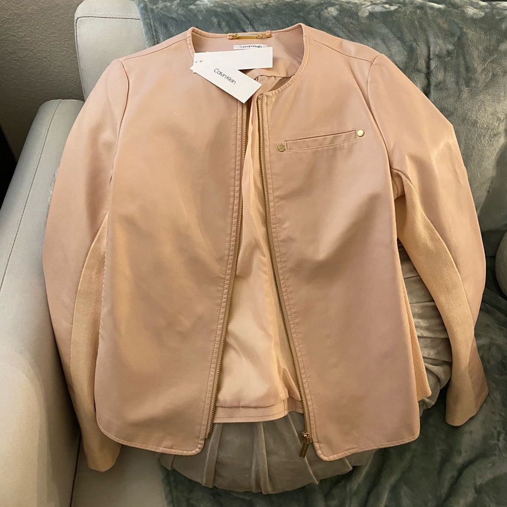 Calvin Klein Blush Leather Jacket with Gold Accents